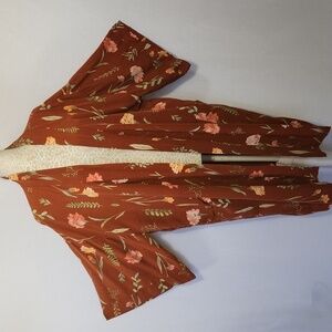 Uncommn Good Women's Terracotta Floral Print Open Front 100% Lyocell Kimono M/L